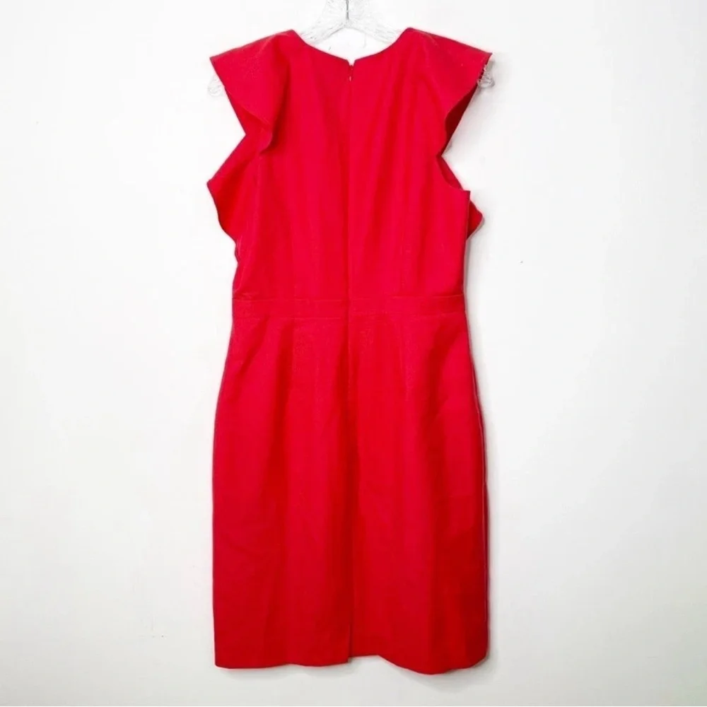 J.‎ CREW Suiting Red Flutter Cap Sleeve in Warm Cerise Red Wool Dress Sz. 8